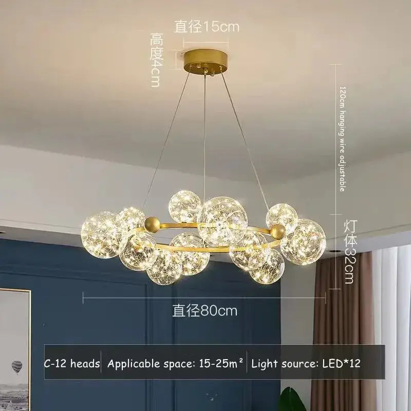 Modern gold glass bubble led chandelier with 12 illuminated glass spheres for dining room decorbites glass bubble design