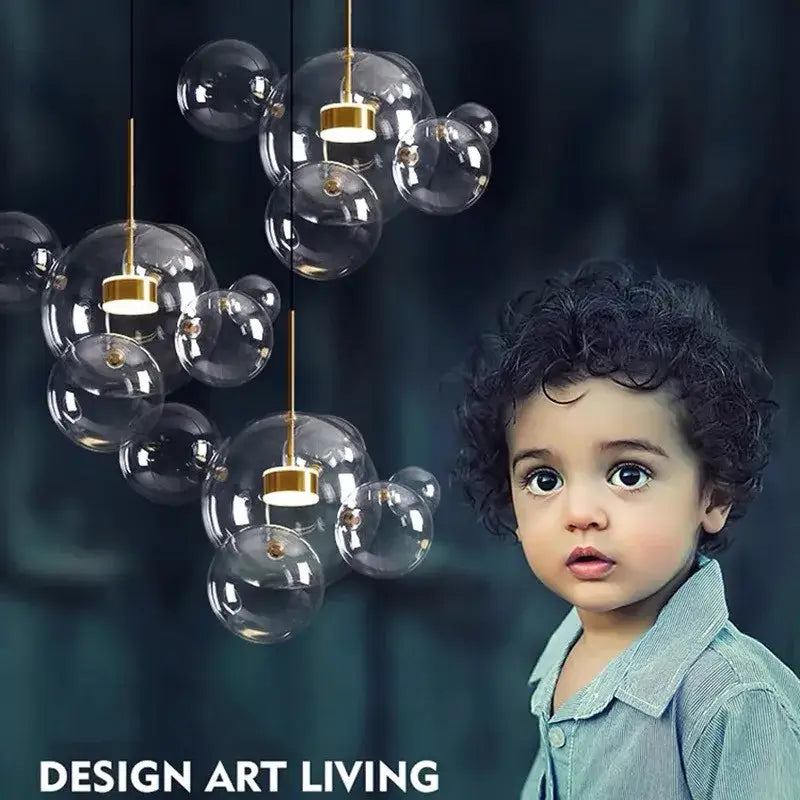 Modern gold glass bubble led chandelier pendant light with gold-toned fixtures for dining room decorbites glass bubble