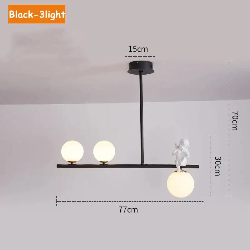 Black modern pendant light with three frosted glass bubble lights and white angel figurine for dining room decorbites glass bubble pendant