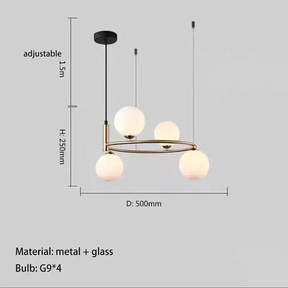 Modern brass-toned metal glass chandelier with four frosted globe bulbs chandelier g9 hanging light for living room