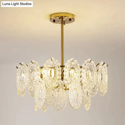 Lámpara de araña moderna de cristal dorado: diseño festoneado en capas, 4/6 bombillas transparentes, lámpara colgante para dormitorio