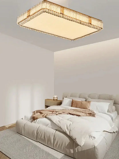 Modern gold glass crystal led ceiling lamp with warm glow and sparkling crystal accents for living room lighting