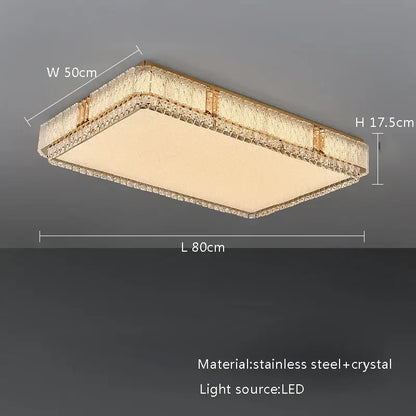 Rectangular gold-toned stainless steel ceiling lamp with glass crystal led embellishments for living room lighting