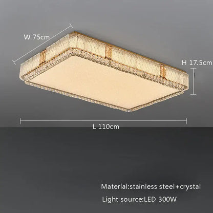 Modern gold glass crystal led ceiling lamp with rectangular frame and 300w led bulb for living room lighting