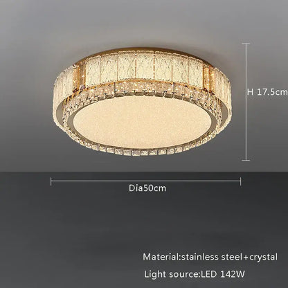 Modern gold glass crystal led ceiling lamp with stainless steel frame and crystal accents for living room lighting