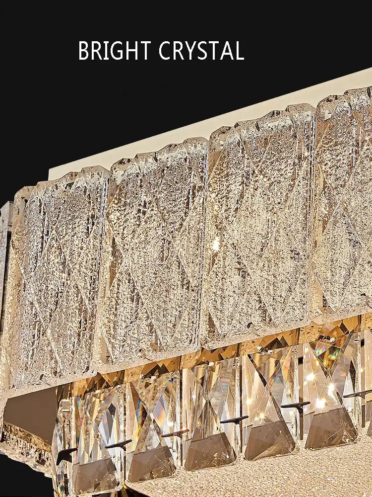 A modern gold glass crystal led ceiling lamp with faceted bright crystal elements for living room lighting