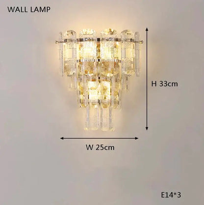 A tiered modern gold glass crystal led ceiling lamp with faceted clear glass elements for living room elegance