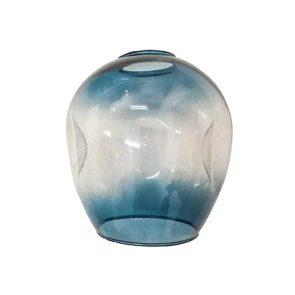 Modern gold glass led ceiling chandelier featuring a translucent blue gradient glass vase with etched patterns for dining room