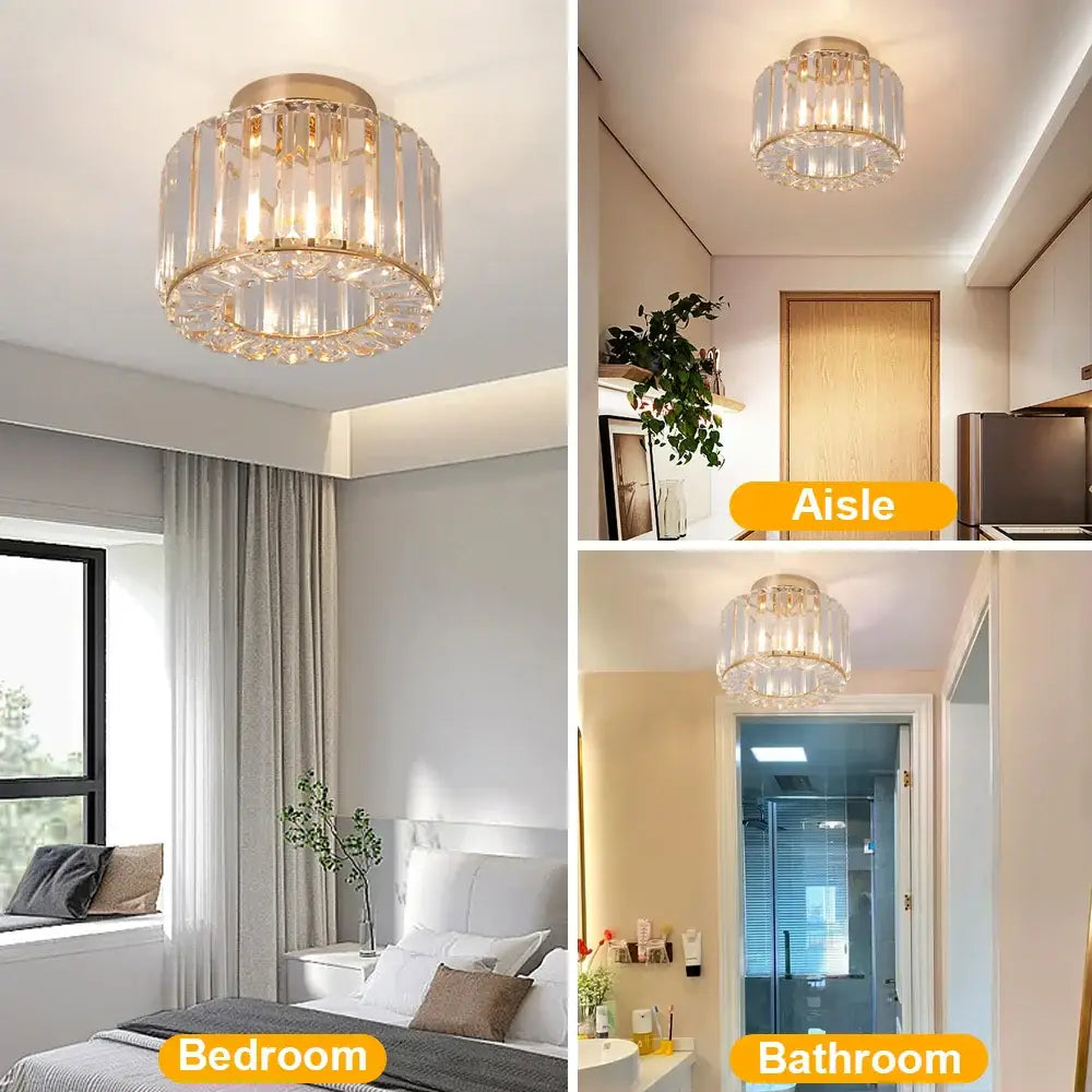 Modern gold glass led chandelier ceiling light with clear glass prisms for dining room chandelier ceiling light