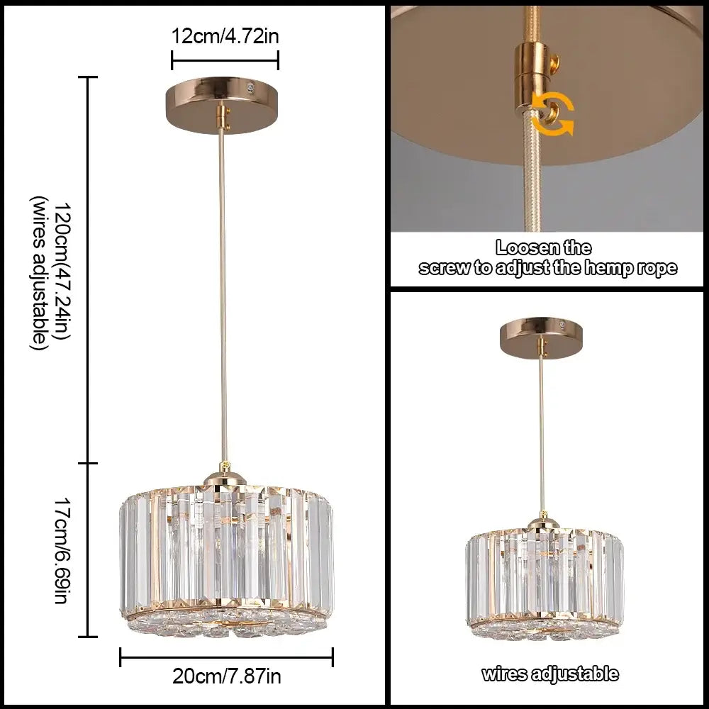 Modern gold glass led chandelier with clear crystal rods and adjustable hemp rope for dining room chandelier ceiling light
