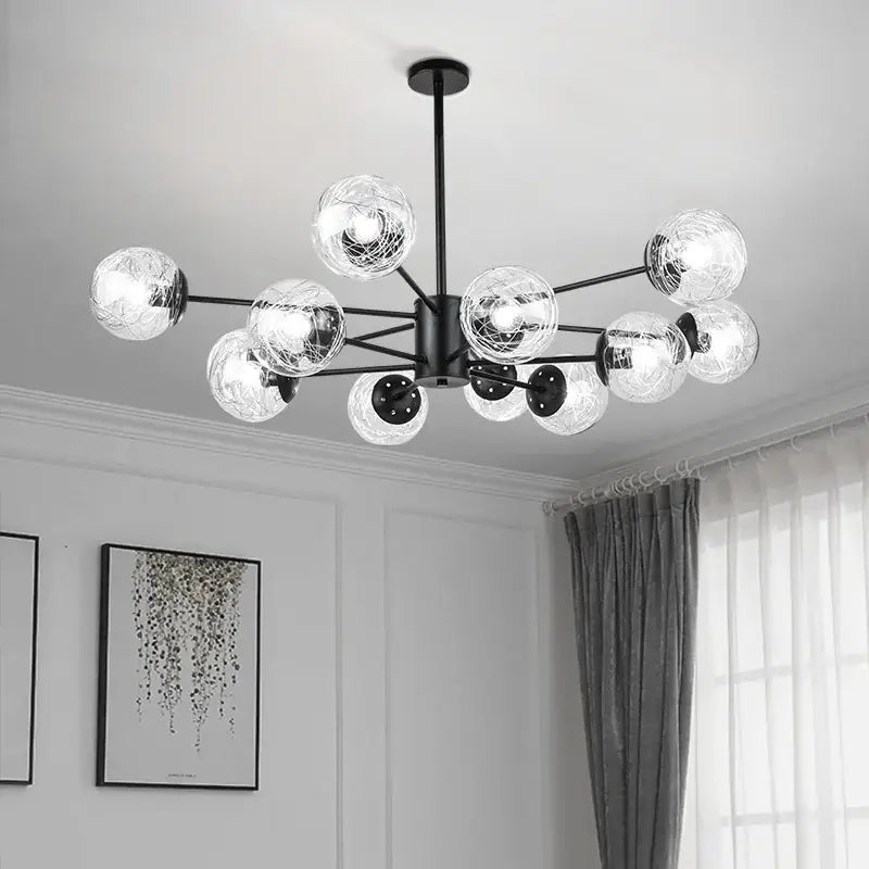 Black metal led chandelier with multiple clear glass globe shades modern glass led sphere pendant light for dining room