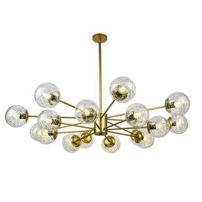 Modern gold glass led chandelier with multiple clear crackled glass spheres for dining room pendant light