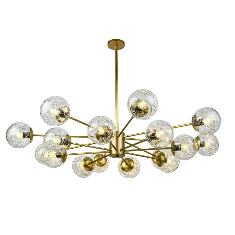 Modern gold glass led chandelier with multiple clear crackled glass spheres for dining room pendant light