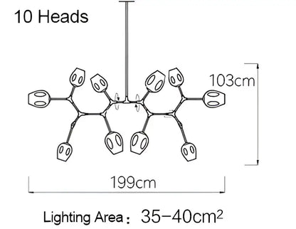 Modern gold glass pendant lights featuring ten spherical glass pendant heads in a minimalist dining room design