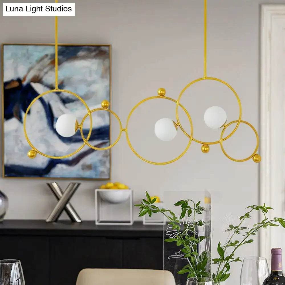 Decorbites contemporary 3-light gold glass ring island pendant with adjustable rods and frosted globe bulbs 220v-240v