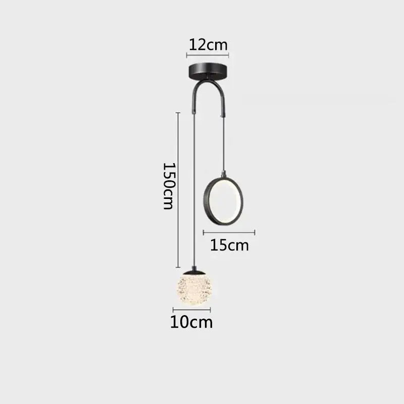 Modern black metal pendant lights with a frosted glass globe complement glass starry led bedroom lighting