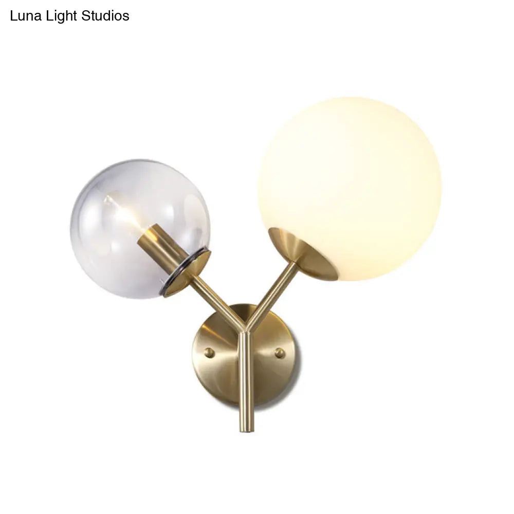 DecorBites™ DecorBites™ Modern Gold Globe Sconce Light Fixture - 2 Lights Wall Lamp with Smoke and White Glass Shades