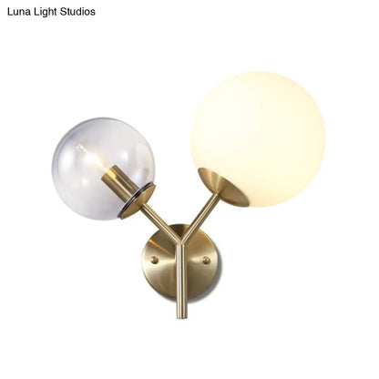 DecorBites™ DecorBites™ Modern Gold Globe Sconce Light Fixture - 2 Lights Wall Lamp with Smoke and White Glass Shades