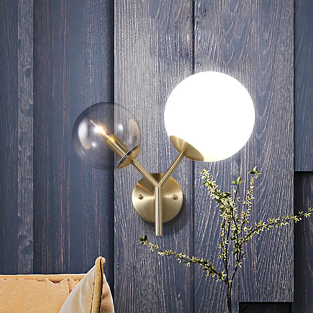DecorBites™ DecorBites™ Modern Gold Globe Sconce Light Fixture - 2 Lights Wall Lamp with Smoke and White Glass Shades