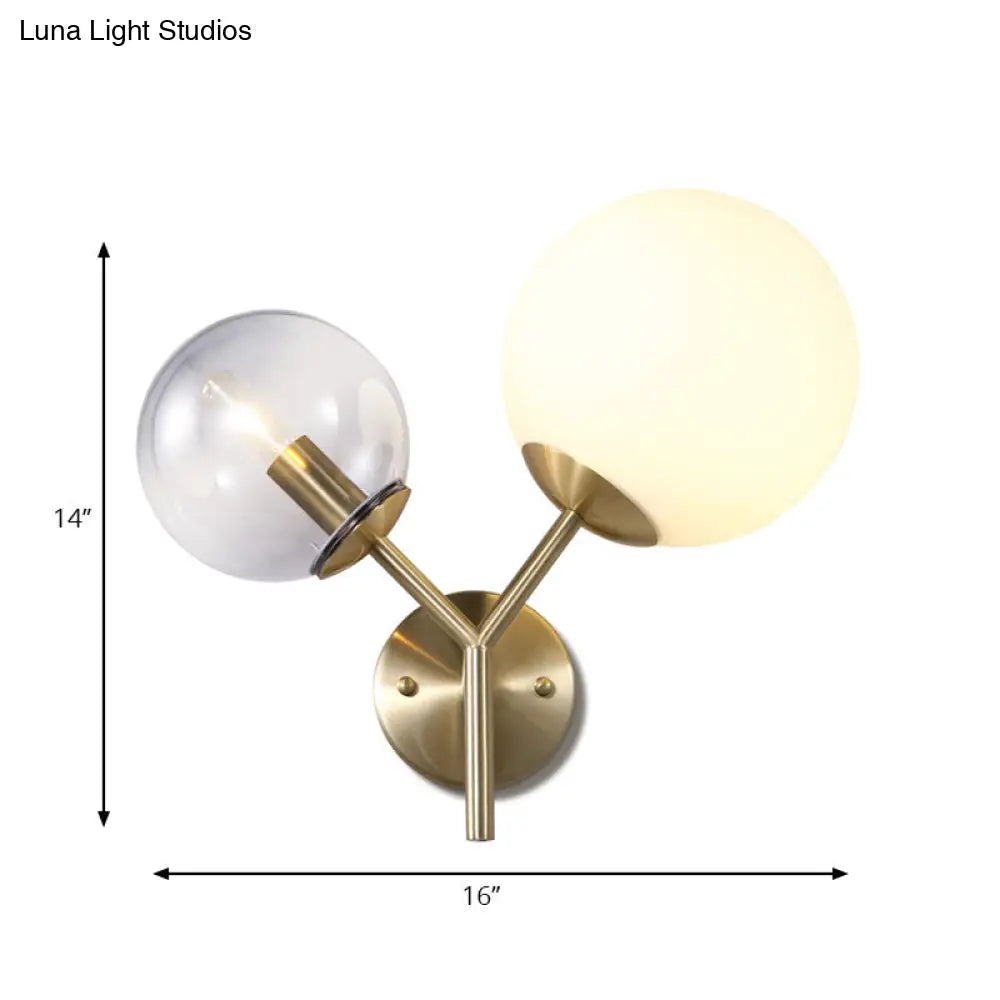 DecorBites™ DecorBites™ Modern Gold Globe Sconce Light Fixture - 2 Lights Wall Lamp with Smoke and White Glass Shades