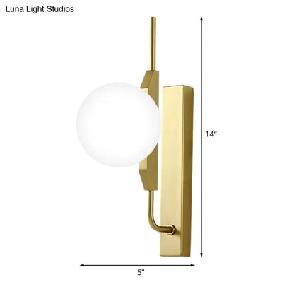 Modern gold globe wall sconce with frosted glass globe and curved arm for living room 110v-120v and 220v-240v lighting
