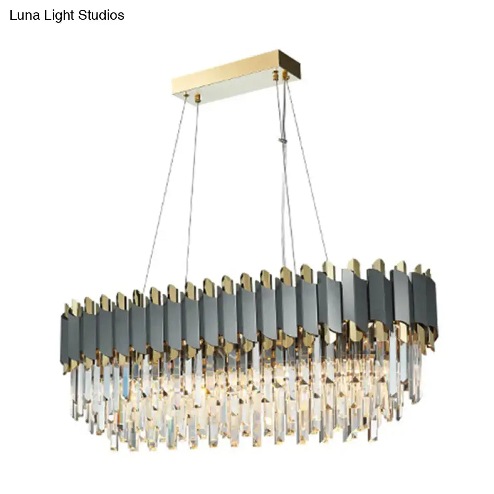 Modern gold and gray crystal light fixture 220v-240v dining room chandelier with gold and matte black oval frame and crystal prisms