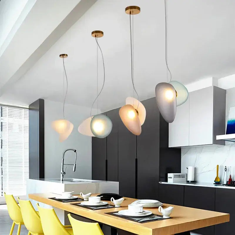 Modern gold and gray glass indoor pendant lights with translucent layered glass shades for dining room decorbites glass indoor