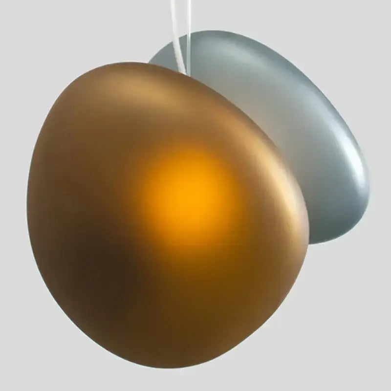 Modern gold and gray glass indoor pendant lights with smooth glossy oval-shaped gold and silver decorbites glass indoor design