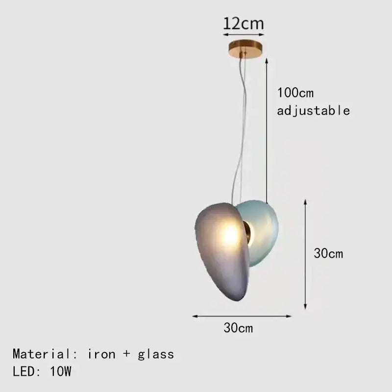 Modern gold and gray glass indoor pendant lights with two heart-shaped glass shades for dining room decorbites glass indoor