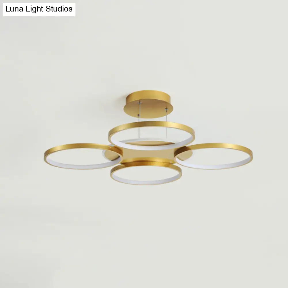 DecorBites™ DecorBites™ Modern Gold Halo Ring Chandelier - Flush Mount, 3/5/6-Light Metal Ceiling Lamp in Warm/White Light