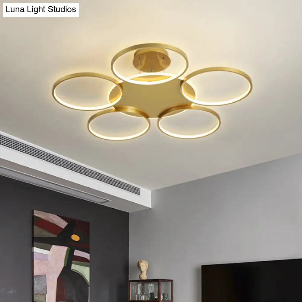 DecorBites™ DecorBites™ Modern Gold Halo Ring Chandelier - Flush Mount, 3/5/6-Light Metal Ceiling Lamp in Warm/White Light