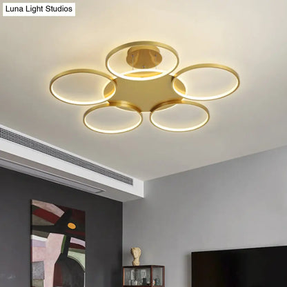 DecorBites™ DecorBites™ Modern Gold Halo Ring Chandelier - Flush Mount, 3/5/6-Light Metal Ceiling Lamp in Warm/White Light