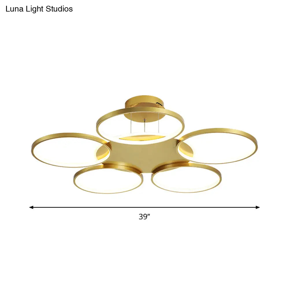 DecorBites™ DecorBites™ Modern Gold Halo Ring Chandelier - Flush Mount, 3/5/6-Light Metal Ceiling Lamp in Warm/White Light