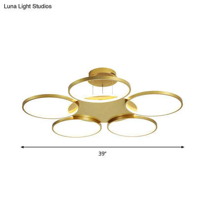 DecorBites™ DecorBites™ Modern Gold Halo Ring Chandelier - Flush Mount, 3/5/6-Light Metal Ceiling Lamp in Warm/White Light