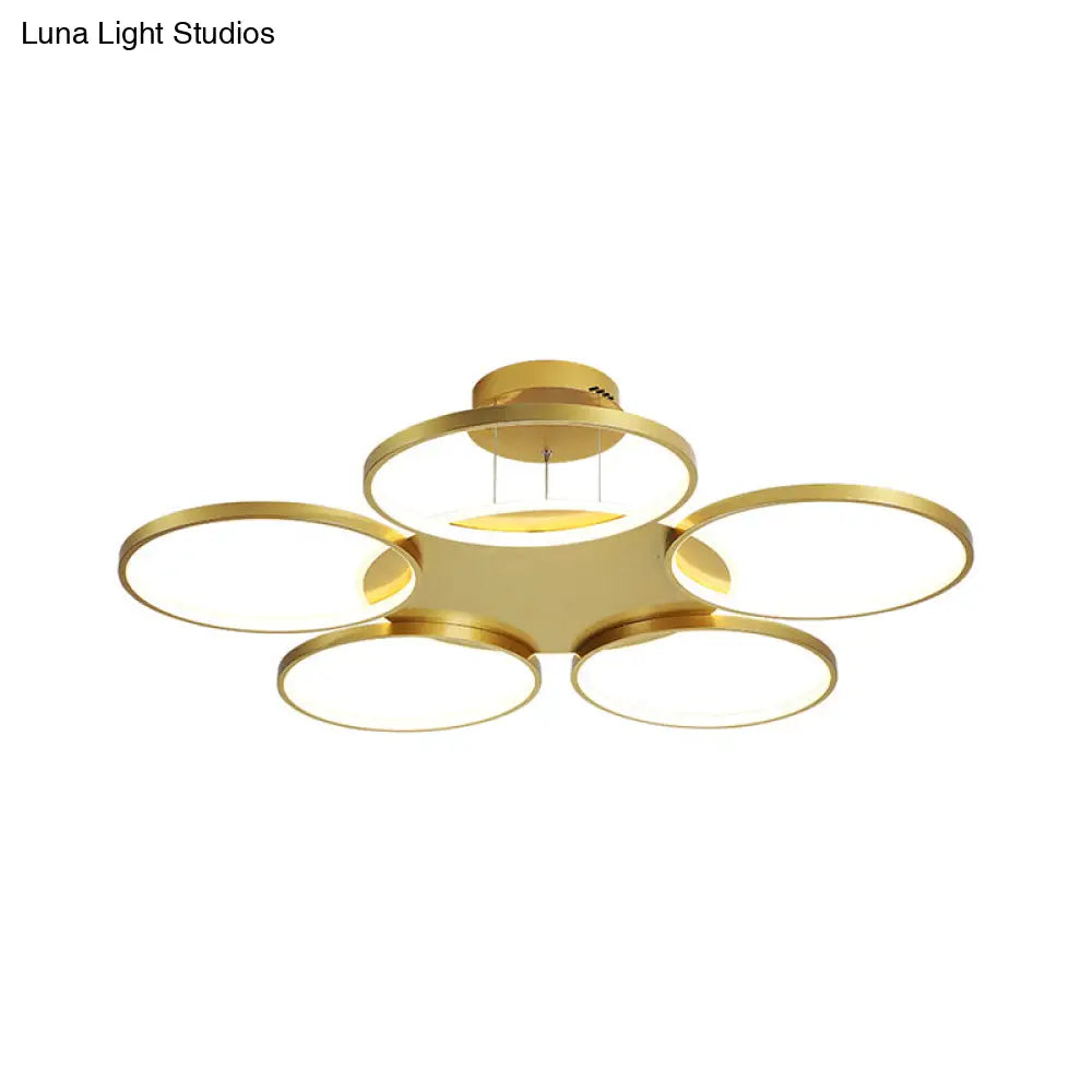DecorBites™ DecorBites™ Modern Gold Halo Ring Chandelier - Flush Mount, 3/5/6-Light Metal Ceiling Lamp in Warm/White Light