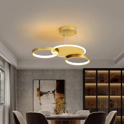 DecorBites™ DecorBites™ Modern Gold Halo Ring Chandelier - Flush Mount, 3/5/6-Light Metal Ceiling Lamp in Warm/White Light