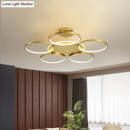 DecorBites™ DecorBites™ Modern Gold Halo Ring Chandelier - Flush Mount, 3/5/6-Light Metal Ceiling Lamp in Warm/White Light