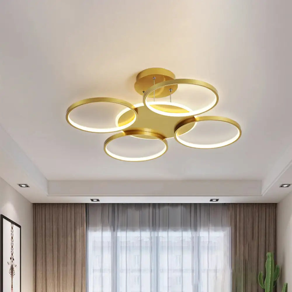 DecorBites™ DecorBites™ Modern Gold Halo Ring Chandelier - Flush Mount, 3/5/6-Light Metal Ceiling Lamp in Warm/White Light