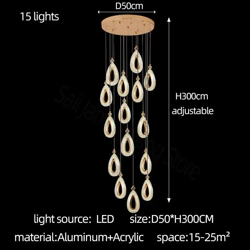 Modern gold heart led chandelier with 15 led lights crafted from aluminum and acrylic for elegant decorbites heart lighting