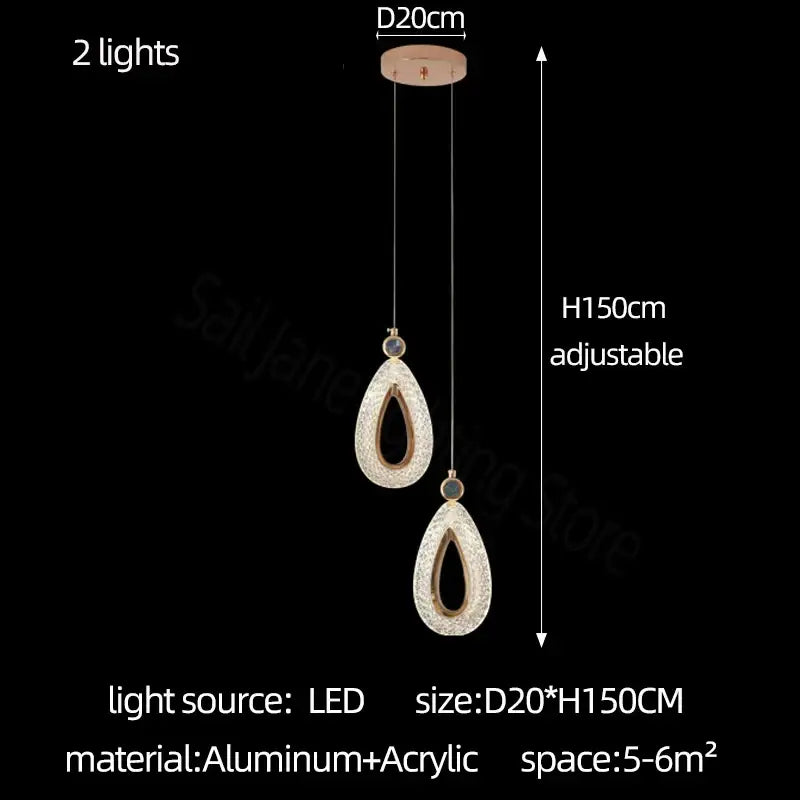 Modern gold decorbites heart led chandelier pendant light with adjustable aluminum and acrylic teardrop fixtures