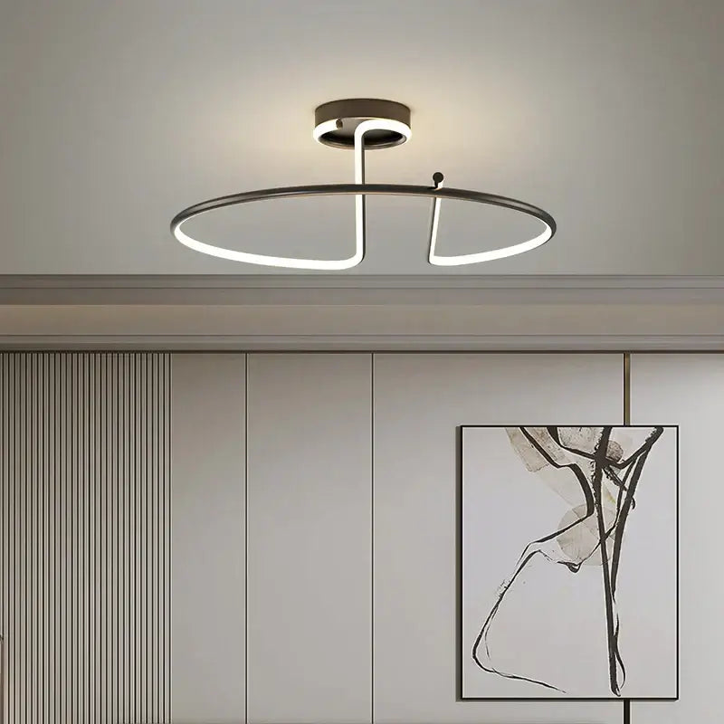 Modern gold heart line led chandelier bedroom ceiling light with a sleek circular line led ring and brushed metal finish