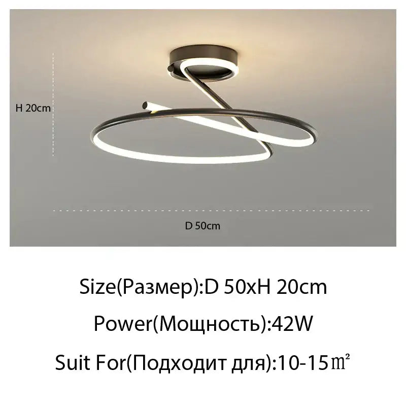 Modern gold heart line led chandelier featuring two interlocking metallic rings with integrated line led lighting for bedroom ceilings