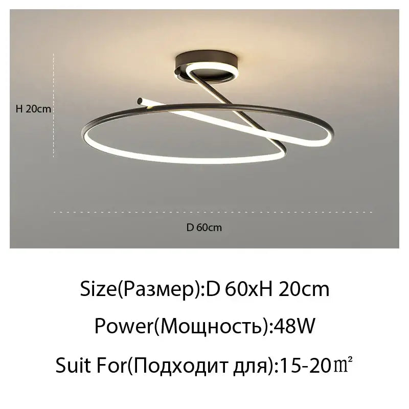 Modern gold heart line led chandelier with matte black intertwined circular design and illuminated white line led strips