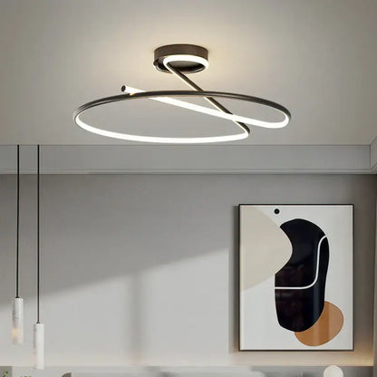 Modern black and white led ceiling light with sleek intertwined circular design for heart line led chandelier bedroom use
