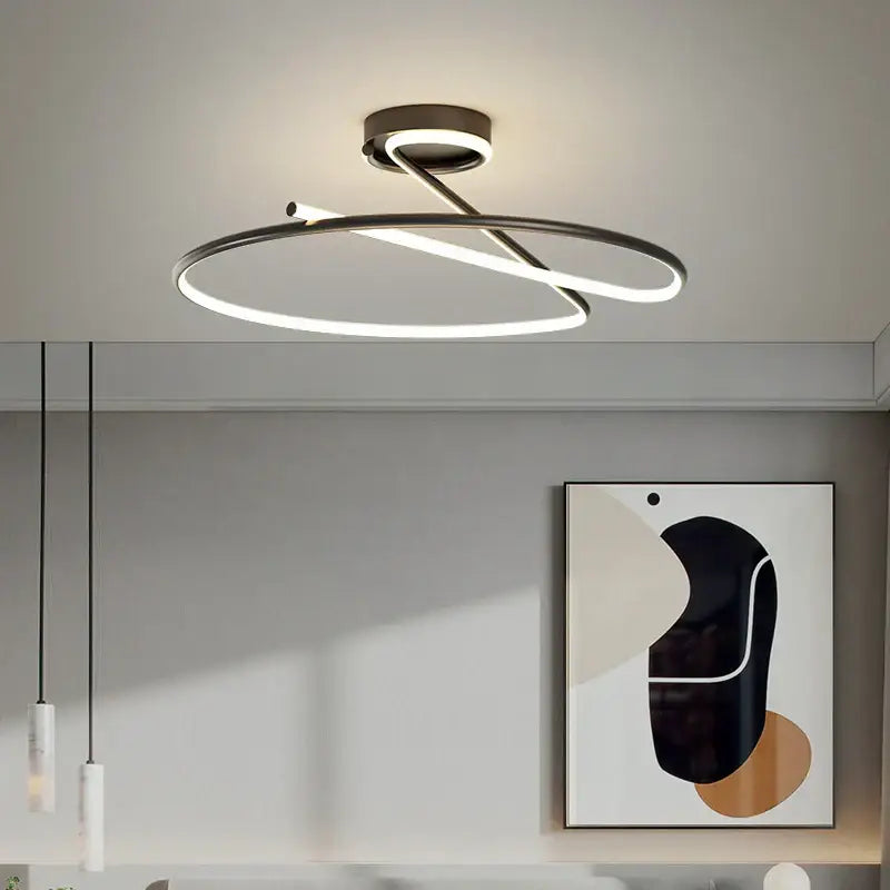 Modern black and white led ceiling light with sleek intertwined circular design for heart line led chandelier bedroom use