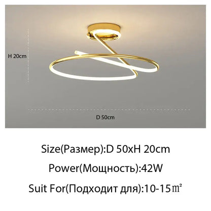Modern gold heart line led chandelier bedroom ceiling light with sleek twisted ring design and integrated line led lighting