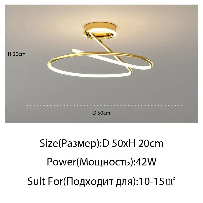 Modern gold heart line led chandelier bedroom ceiling light with sleek twisted ring design and integrated line led lighting