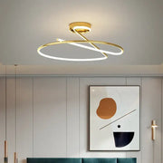 Modern gold heart line led chandelier with sleek intertwined circular design and illuminated line led strip for bedroom ceiling