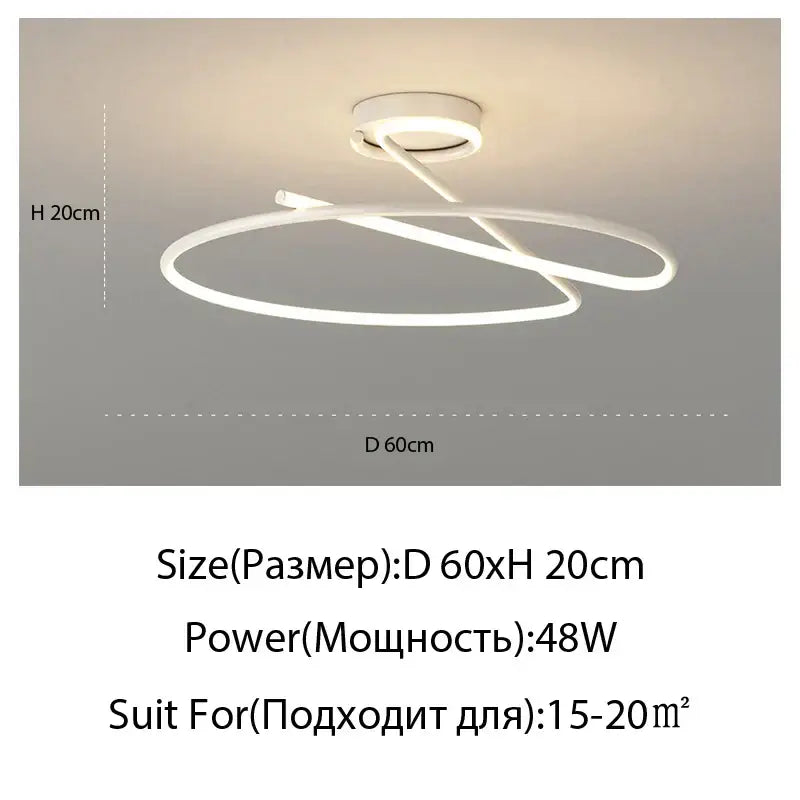 Modern white led ceiling light with sleek intertwined circular design for bedroom heart line led chandelier use