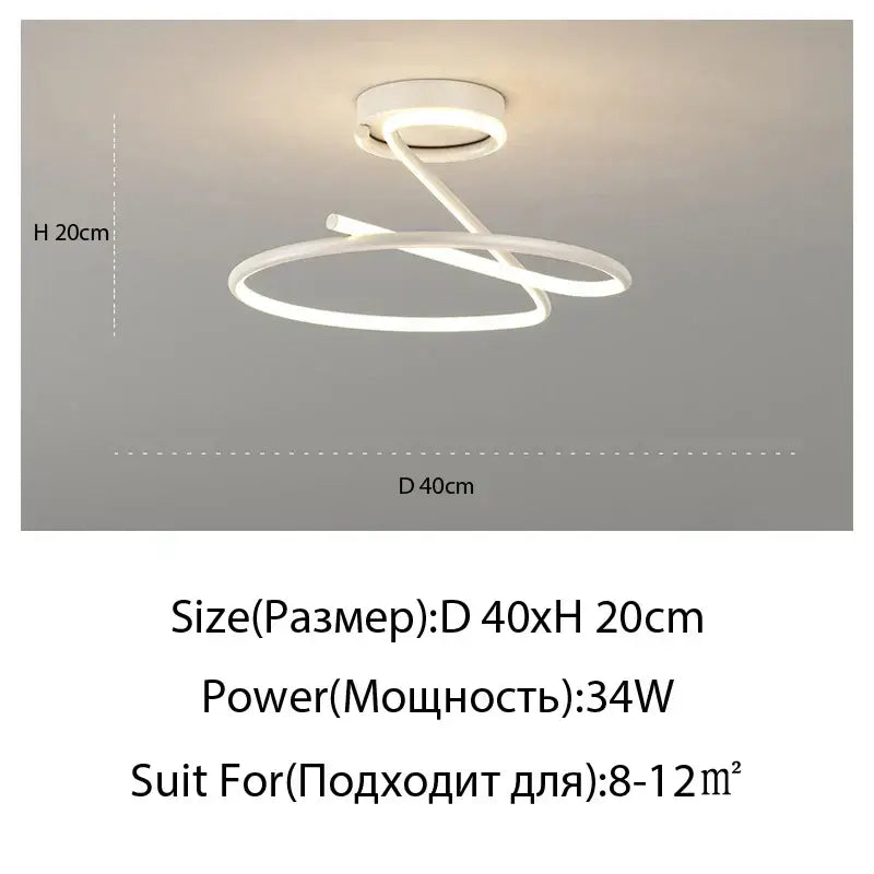 Modern gold heart line led chandelier featuring a sleek white spiral line led ceiling light for bedroom use